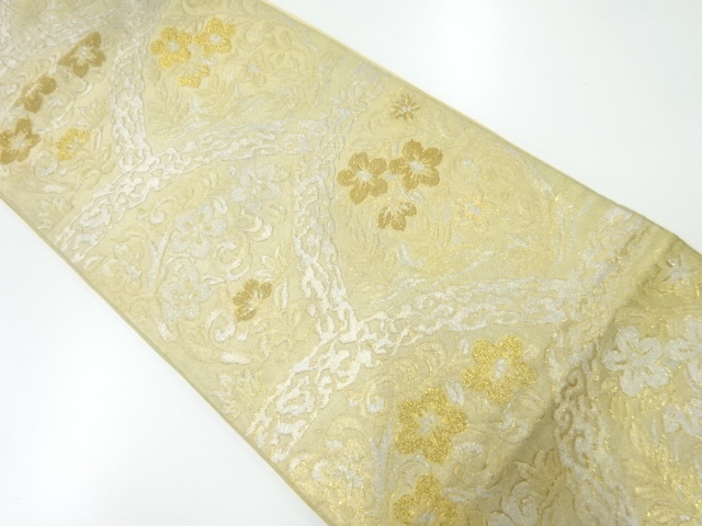 アンティーク　草花模様織出し袋帯（材料）